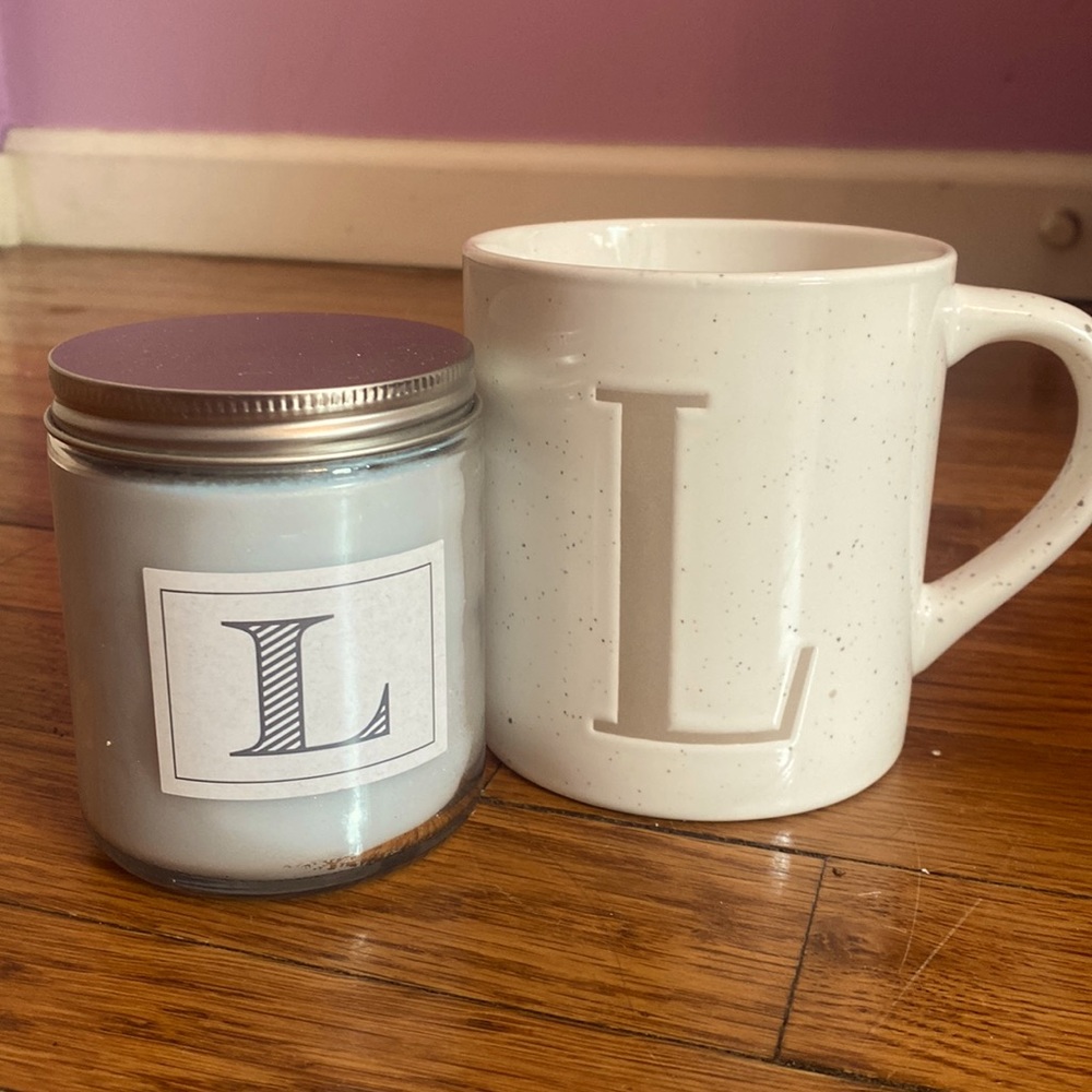 grey L set- mug and candle